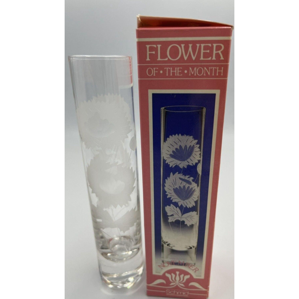 Schmid Chrysanthemum Flower of the Month November Glass Vase Granny Core NIB